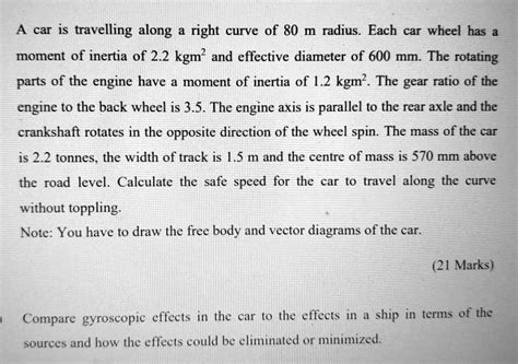 SOLVED: Mechanics of Machine, topic Gyroscopic Couple. Please show step ...