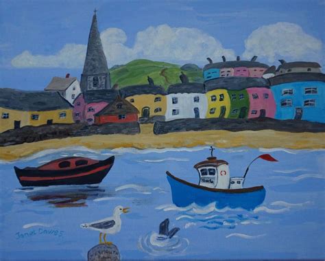 Weymouth Harbour Original Modern Whimsical Boats Art Painting