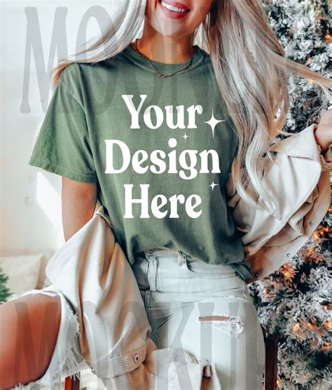 Comfort Colors C Moss Shirt Model Mockup Moss Shirt Mockup