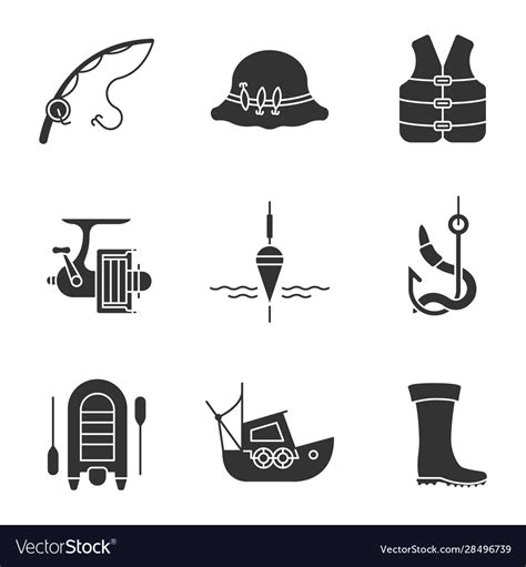 Fishing Glyph Icons Set Royalty Free Vector Image