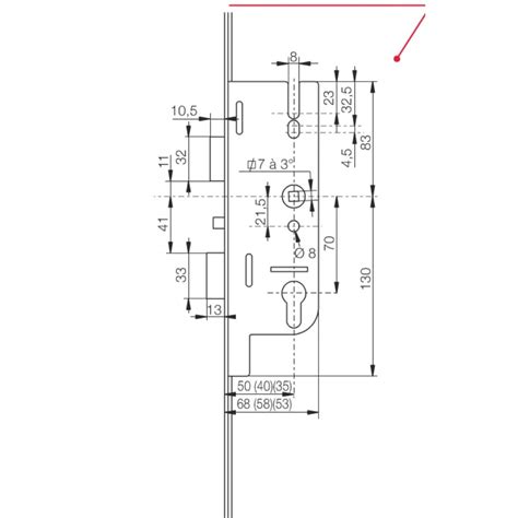 Serrure 3 points automatique axe 50 mm têtière 18 mm Fercomatic