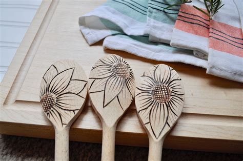 Wood Burned Cooking Spoons In Sunflowers Etsy