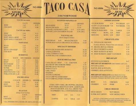 Taco Casa Menu - Paul's Pizza And Sausage canoli's