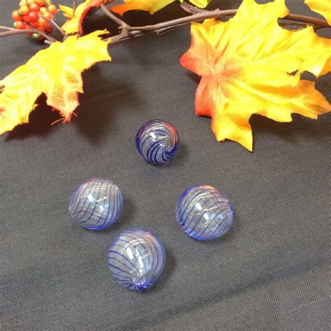 Hand Blown Glass Orbs Blue Stripe 8 Pieces Beadholiday