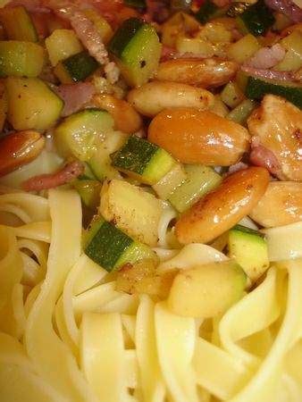 Tagliatelle Aux Courgettes Amandes Et Petits Lardons Recette Ptitchef