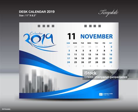 November Desk Calendar 2019 Template Minggu Dimulai Minggu Desain Alat