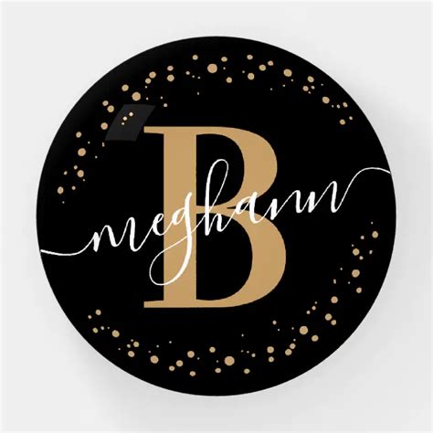 Trendy Girly Black Gold Name Script Monogrammed Paperweight Zazzle