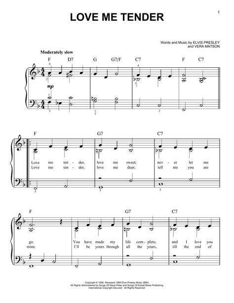 Love Me Tender By Elvis Presley Sheet Music For Easy Piano At Sheet