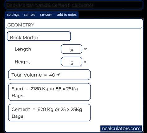 Sand & Cement Estimation Calculator