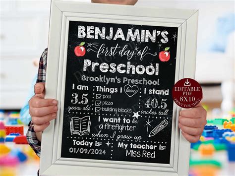 PRINTABLE First Day Of School Sign Editable PDF Template