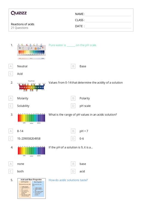 Printable Acid Base Reactions Worksheets For Year Quizizz