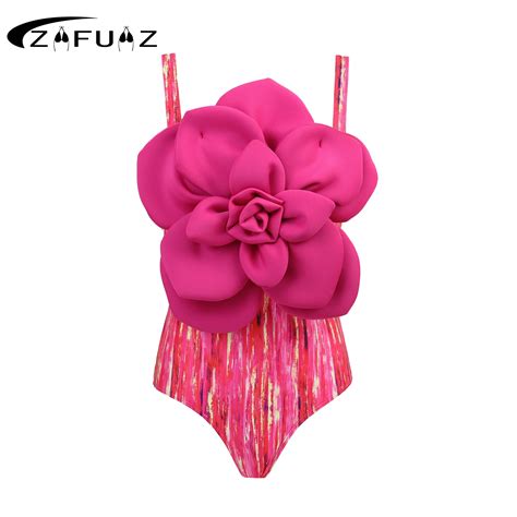 Zafuaz 2024 Sexy 3d Flower One Piece Swimsuit Bikini Set Skirt Gold