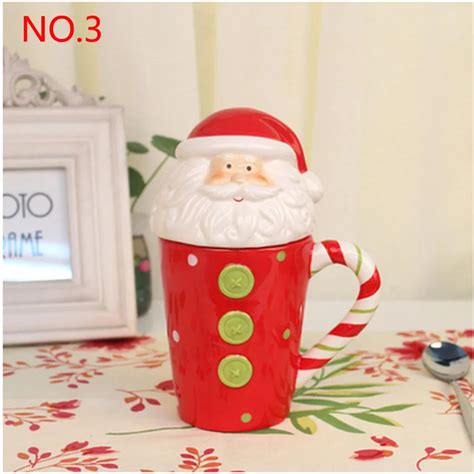 Red Ceramic Christmas Mugs Santa Christmas Deer Snowmen Penguin