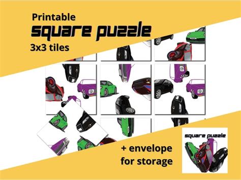 Printable Puzzle 3x3 Fun Squares Cars PDF Instant Download - Etsy