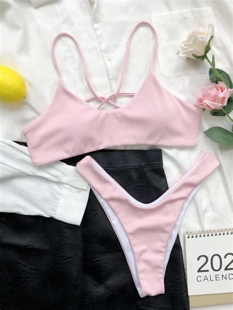 Shein bikini de canalé corte alto Vezia