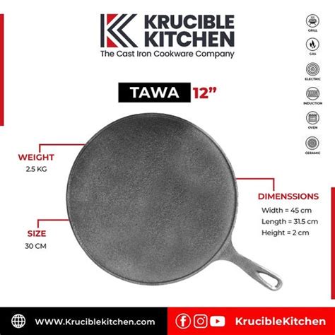 Cast Iron Tawa 12 Inch Naturally Non Stick, Seasoned. Krucible Kitchen