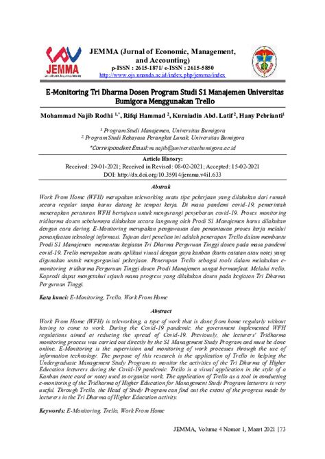 (PDF) E-Monitoring Tri Dharma Dosen Program Studi S1 Manajemen Universitas Bumigora Menggunakan ...