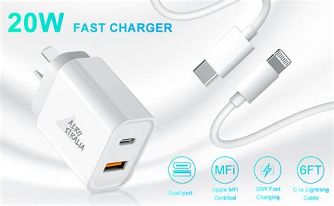 IPhone Fast Charger 2 Pack 20W USB C Charger With MFI Cable Dual