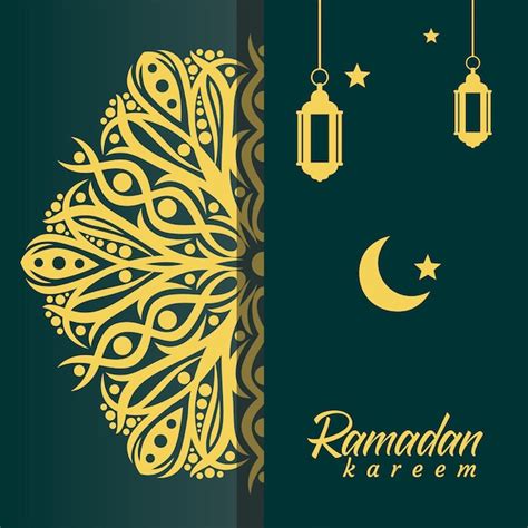 Una Tarjeta Con Un Ramadán Kareem Y Una Luna Creciente Vector Premium