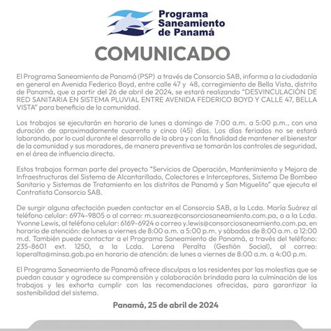 Comunicado Programa Saneamiento De Panam