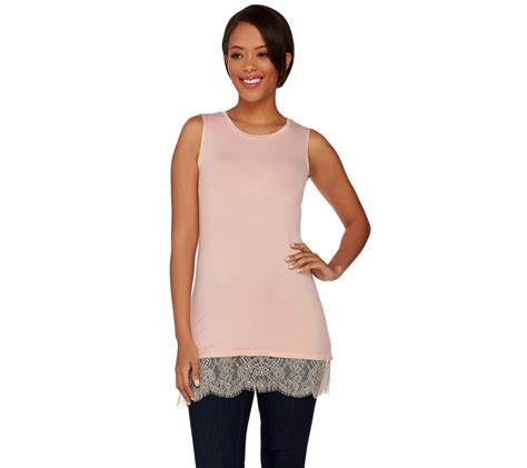 LOGO Layers By Lori Goldstein Knit Tank With Scalloped Lace Trim Page