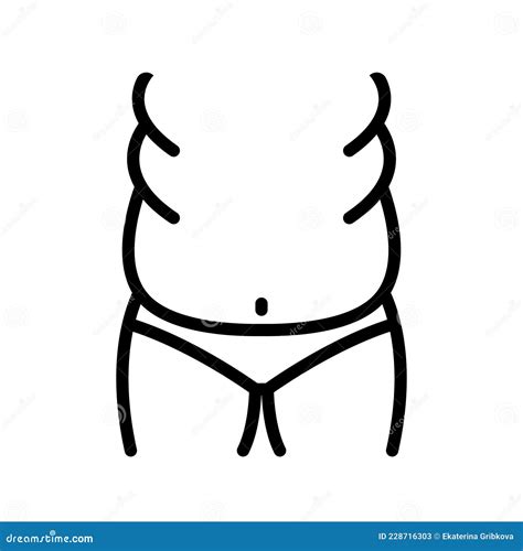 Obesity Flat Line Icon Pictogram Of Woman With Fat Belly Unhealthy