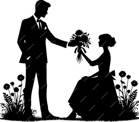 Premium Vector Silhouette Man Giving Flowers To Woman Stock Vector