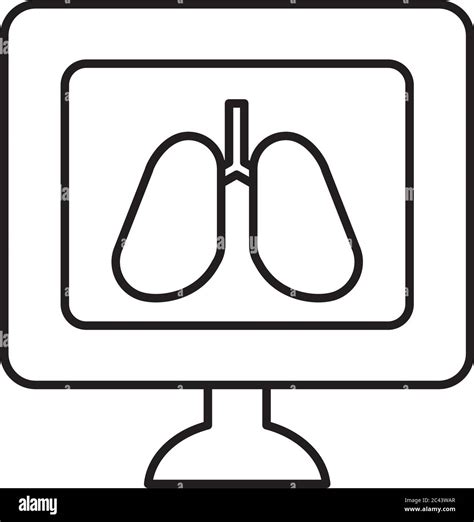 Medical Monitor With Lungs Icon On Screen Over White Background Line