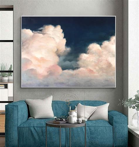 Original Cloud Wall Art White Cloud Oil Painting Large Cloudy Sky ...