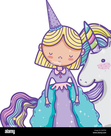 Cute Magic Princess And Unicorn Cartoon Vector Illustration Graphic