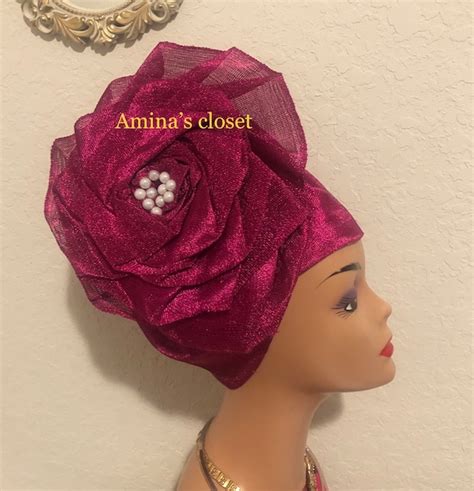 Autogele Gele Aso Oke Magenta Ready To Wear Head Tie For All Etsy