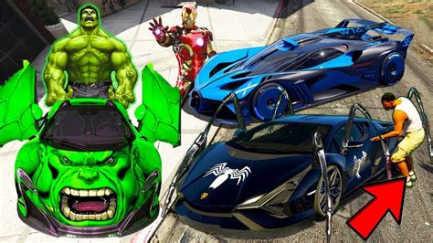 Franklin Stealing Hulk Iron Man Supercars In Gta Hulk Get Angry