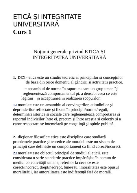 ETICĂ CURS 1 SI 2 ETICĂ ȘI INTEGRITATE UNIVERSITARĂ Curs 1