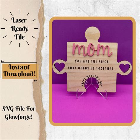 Mothers Day Laser Cut File Puzzle Piece Svg Glowforge Etsy