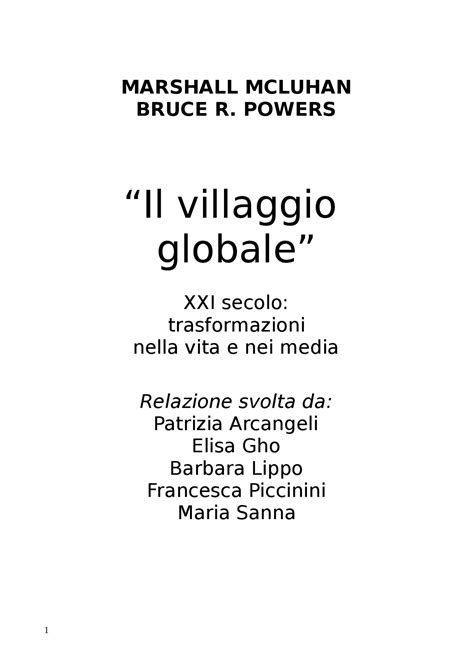 Il Villaggio Globale Mcluhandoc Sintesi Del Corso Di Sociologia