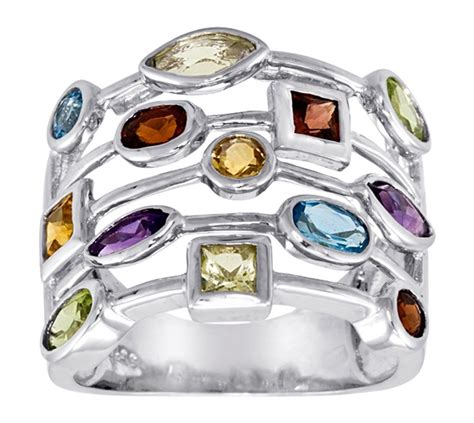 Sterling Silver 13 Ct Tw Multi Gemstone Ring Multi Gemstone Ring