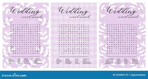 Set Wedding Word Search Puzzle On A Lilac Background Bridal Shower