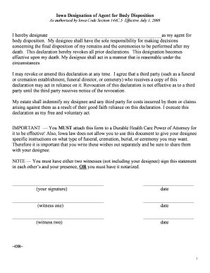 Fillable Online Funerals Iowa Disposition Agent Form Fca Is A