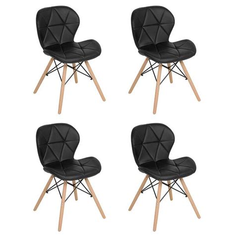 Kit 4 Cadeiras Estofadas Charles Eames Eiffel Slim Wood Confort Preto