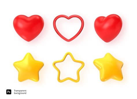 Conjunto De Iconos 3d De Corazones Rojos Y Estrellas Doradas En Psd