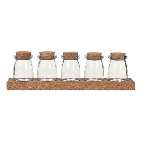 Set Of 5 Small Cork Spice Storage Jars With Rack Set Includes 5 Glass