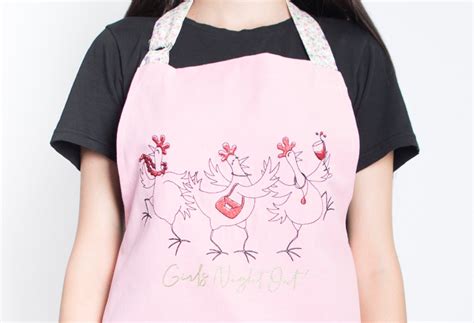 Pink Chickens Embroidery On Linen Apron For Cooking Etsy