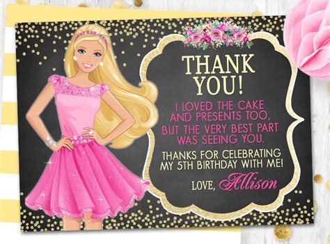 Pink Barbie Chalkboard Thank You Card Barbie Chalkboard Card Etsy