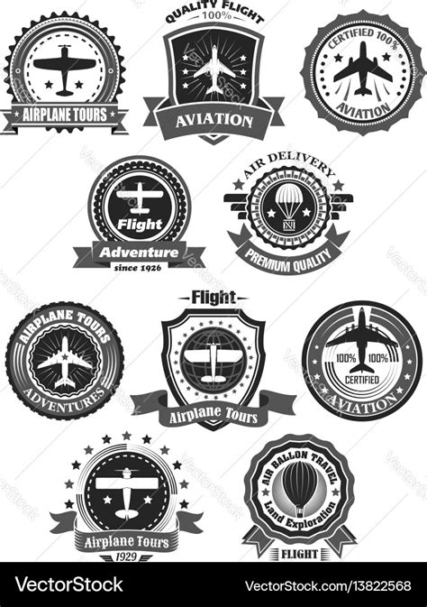 Aviation badges and air trip tour symbols Vector Image