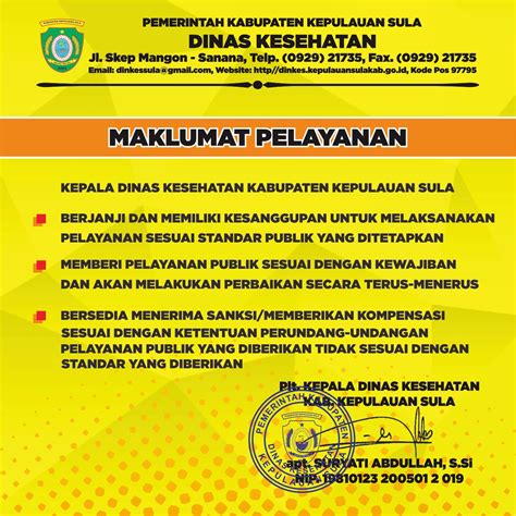 Maklumat Pelayanan Dinas Kesehatan Kabupaten Kepulauan Sula