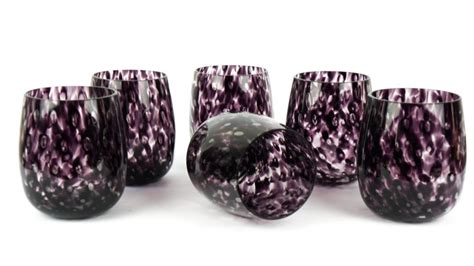 Mid Century Modern Black Amethyst Set Of Six Murano Drinking Glasses