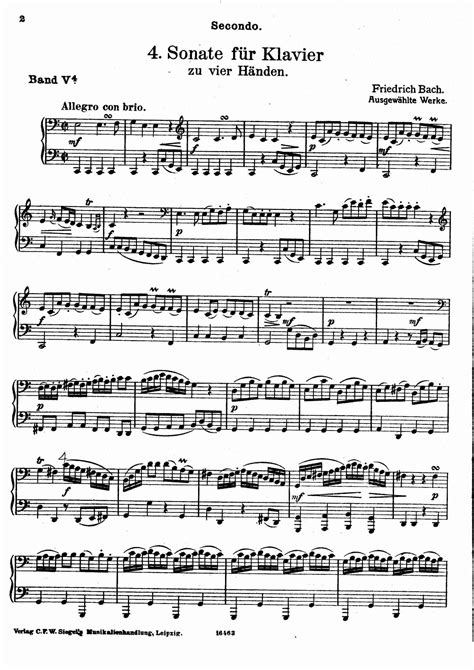 Bach Johann Christoph Friedrich Sonata For Hands In C Major