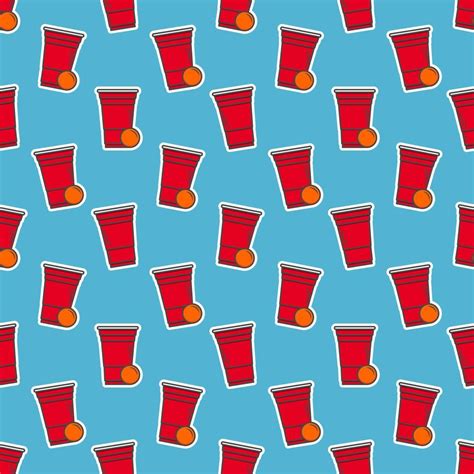 Beer Pong Seamless Pattern Red Plastic Cups On Blue Background Famous