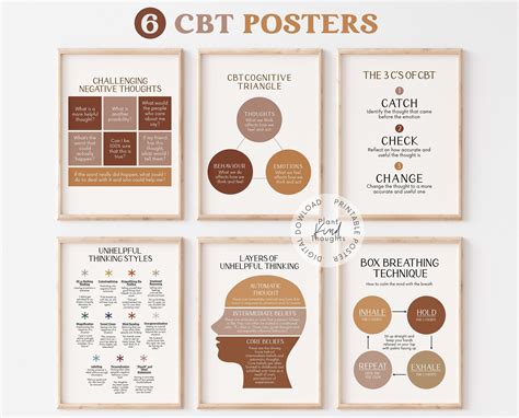 6 Cbt Posters Bundle Boho Therapist Office School Counselor Office