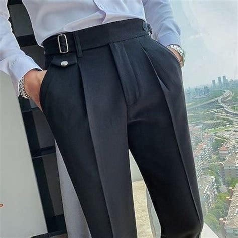 Men Tailor Made Black Cotton Trousers Buckle Adjuster With Ticket